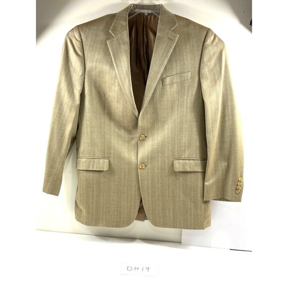 Mens Beige Striped Blazer Jacket 2-Button Single-Breasted Classic Fit Size 42R - Picture 12 of 12